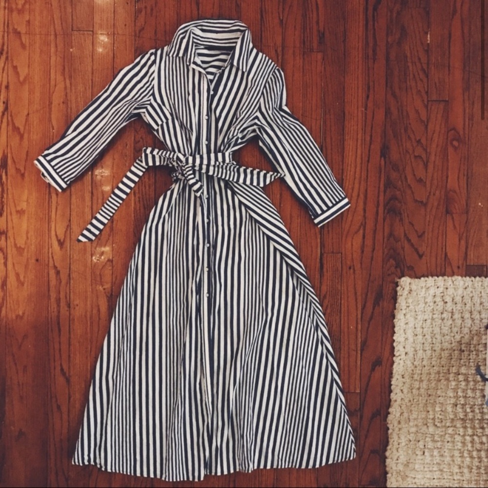 ZARA Blue & White Collared Buttoned Down Dress